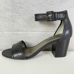 Tahari Adam Black Leather Block Heel Buckle Ankle Strap Sandals Size 10M